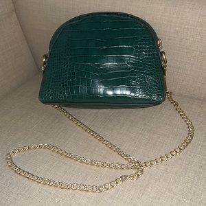 Green Faux Croc Shoulder bag with gold chains. Shoulder or crossbody